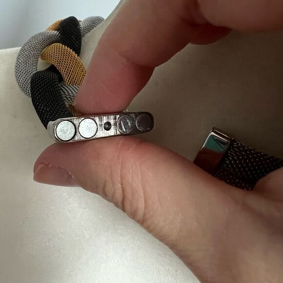 Relex Black, Gold, and Silver Braided Metallic Magnetic Clasp Statement Necklace - Picture 5 of 6